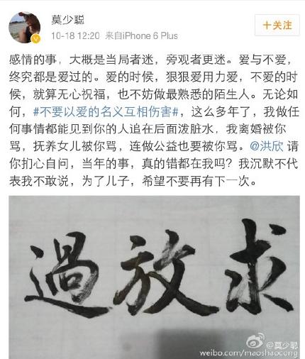 莫少聪炮轰洪欣微博回应儿子被利用 洪欣和莫少聪分手原因真相揭