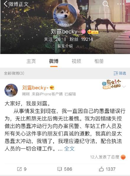 刘露大闹火车站被封杀道歉视频曝光 刘露个人资料背景遭扒是富二