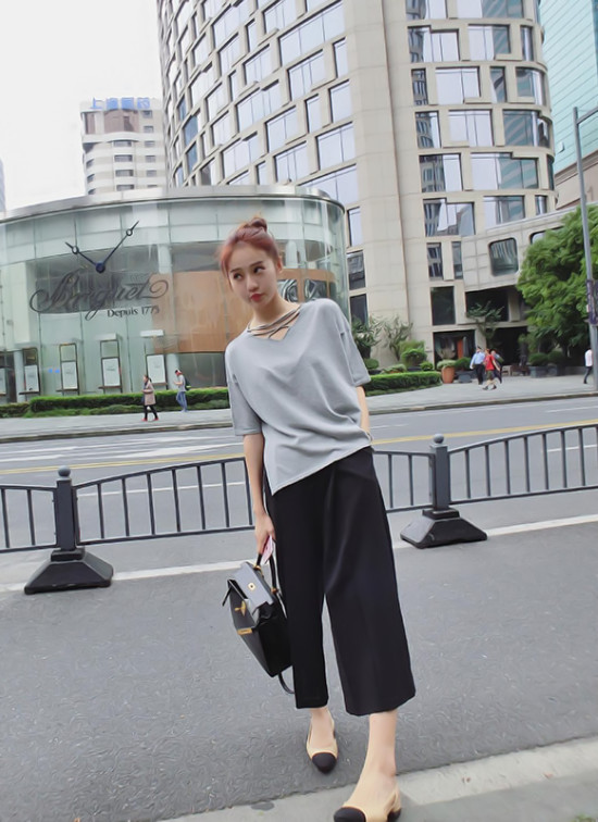 雪纺阔腿裤上衣搭配图片夏 清凉不怕晒就靠这条裤子了